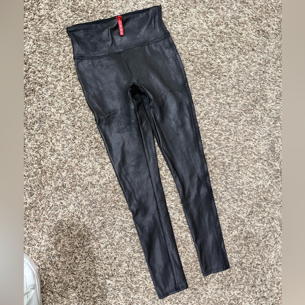 SPANX Size Small Black High-Waisted Pleather Leggings